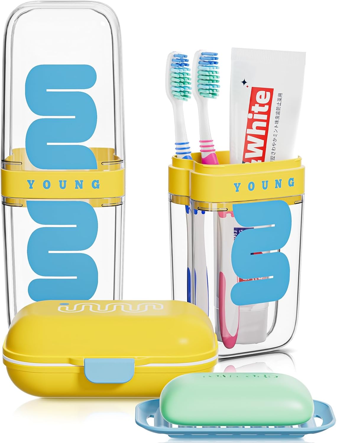 VITVITI Travel Soap Case Container, Portable Toothbrush Travel Case Dish Tray, 7.88 Inch Toothpaste Traveling Toothbrush Holder Set with Cover for Trip/Bathroom/Camping, Yellow