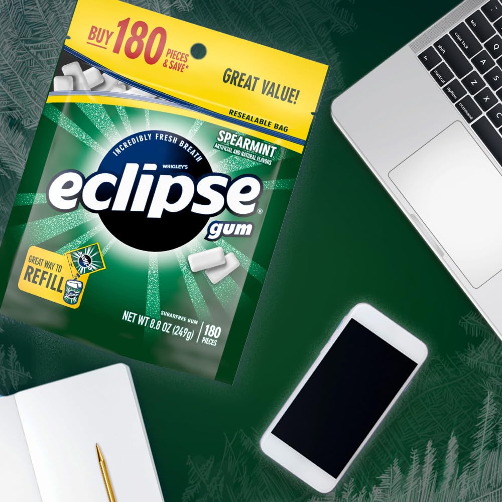 ECLIPSE Spearmint Chewing Gum Sugar Free, Mint Gum Bulk Pack, 8.8 Ounce (180 Piece Bag)