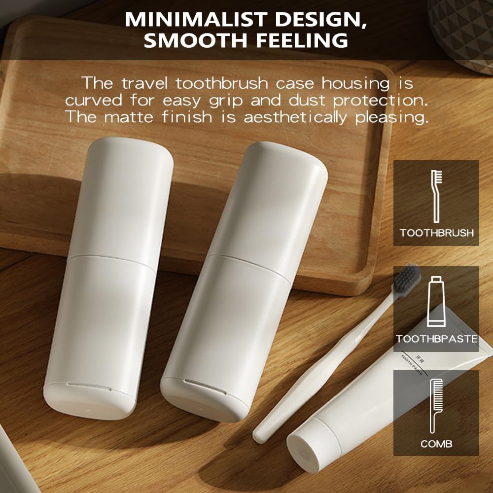 Toothbrush Travel Case, Portable Tooth Brush Holder and Toothpaste Cover, Plastic Travel Toothbrush Cup with Cover, Compact Storage Container for School Camping Business Trip Bathroom (Gray)