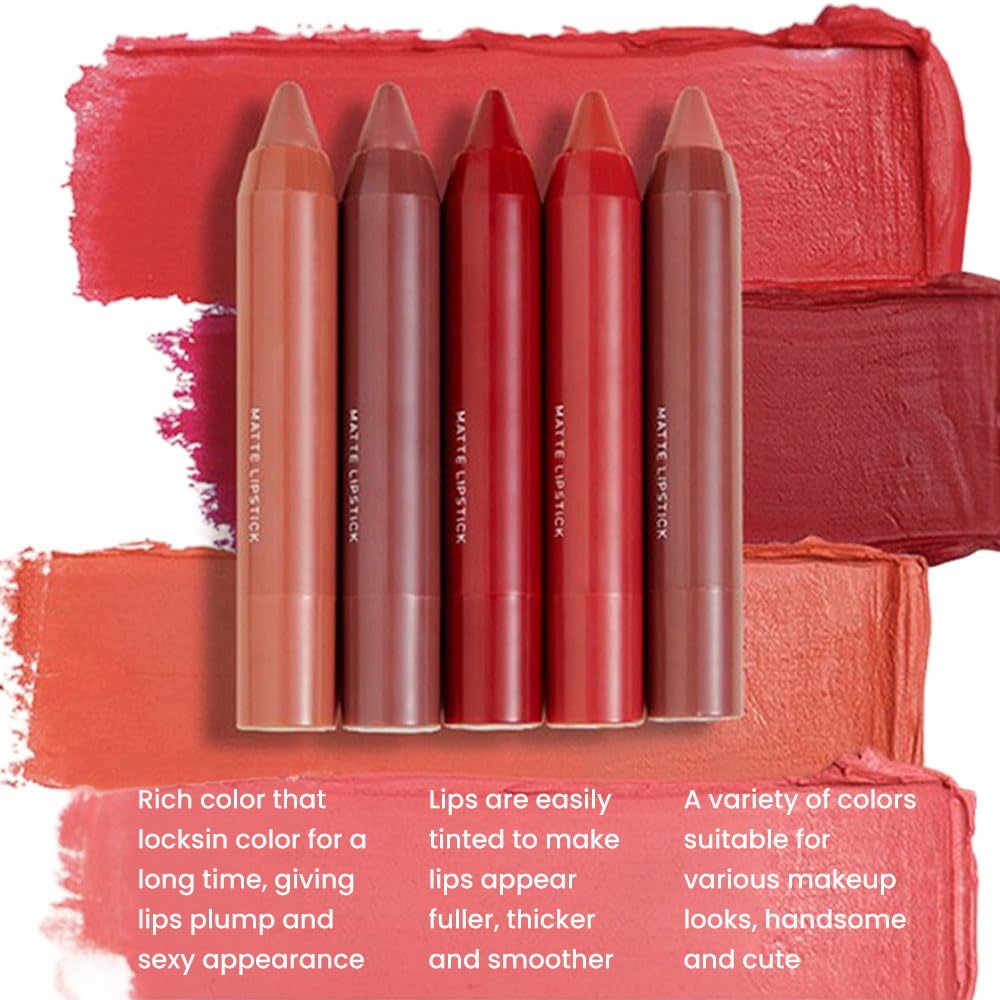 BINGBRUSH Crayon Matte Longwear Lipstick Pack Set,Moisture Smooth Color Stick Ultimate Lip Pencil Stain Crayon for Makeup Collection - Waterproof Velvet Long Lasting Lipstick Gloss for Women(04#)