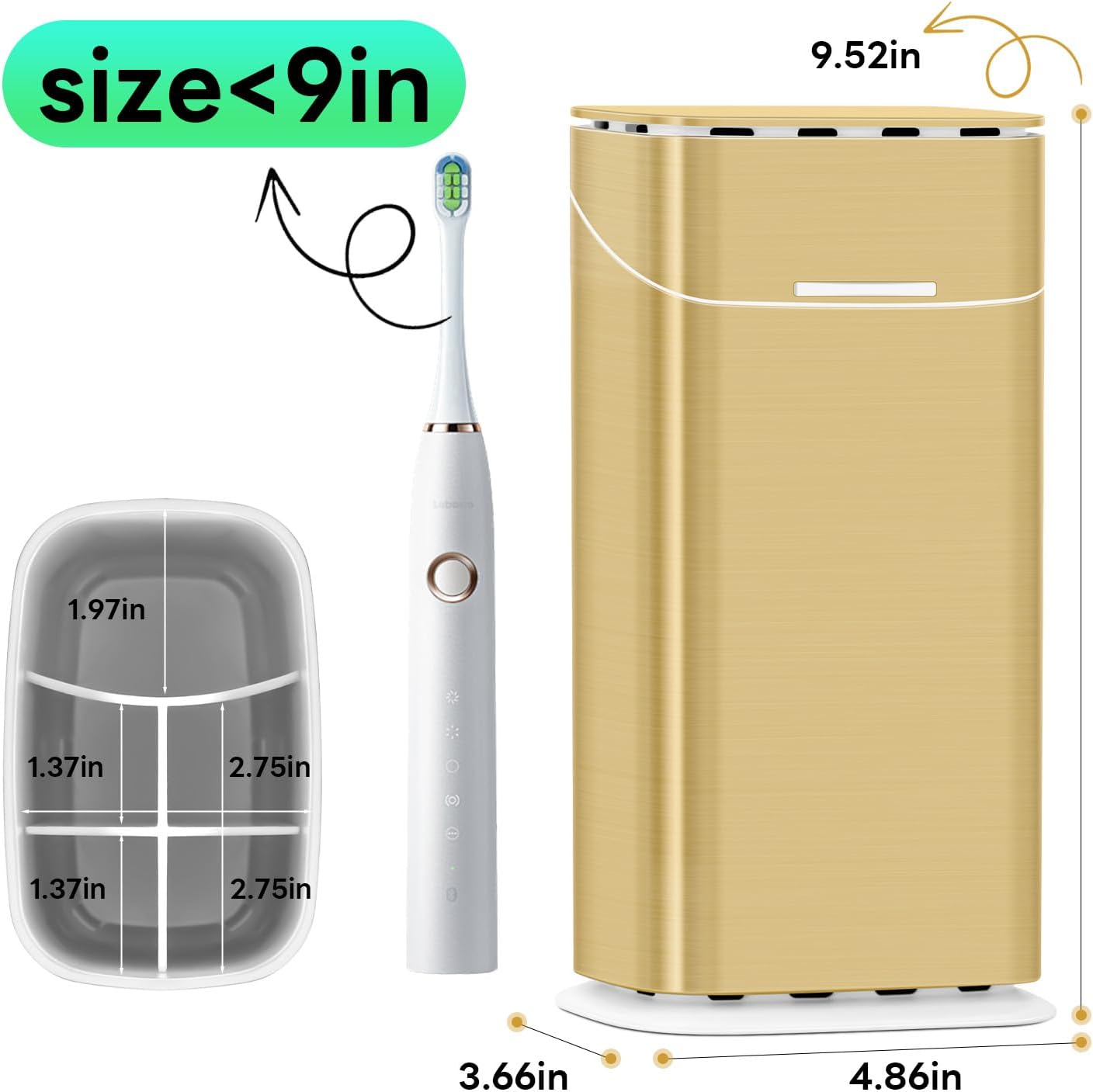 Toothbrush Holders with Cover - Electric Toothbrush Length Less Than 9 inches, 5 Slots Tooth Brush Holder for Bathroom, Detachable Toothpaste Holder Bathroom Organizers with Drainage, Gold