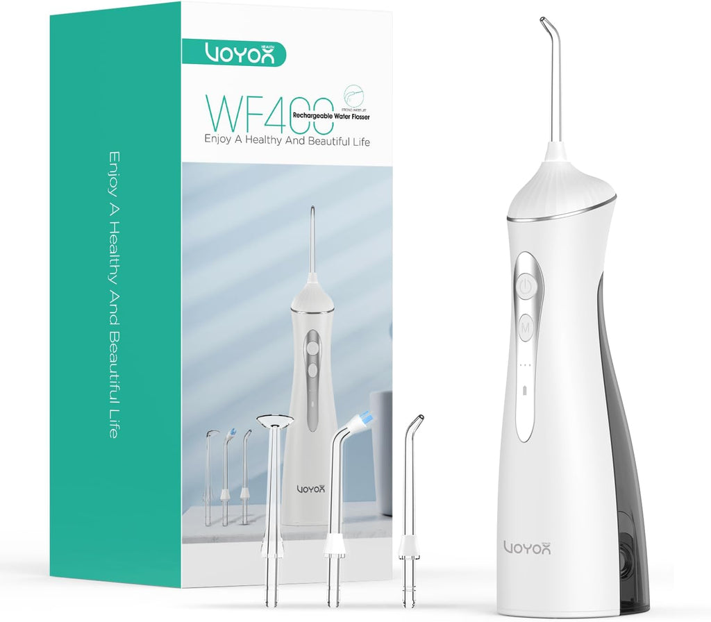 VOYOR-HEALTH Water Dental Flosser for Teeth Cordless, Rechargeable Electric Flosser for Teeth Cleaning and Flossing, Portable Oral Irrigator 3 Modes & IPX7 Waterproof for Travel Home WF400 (Grey)