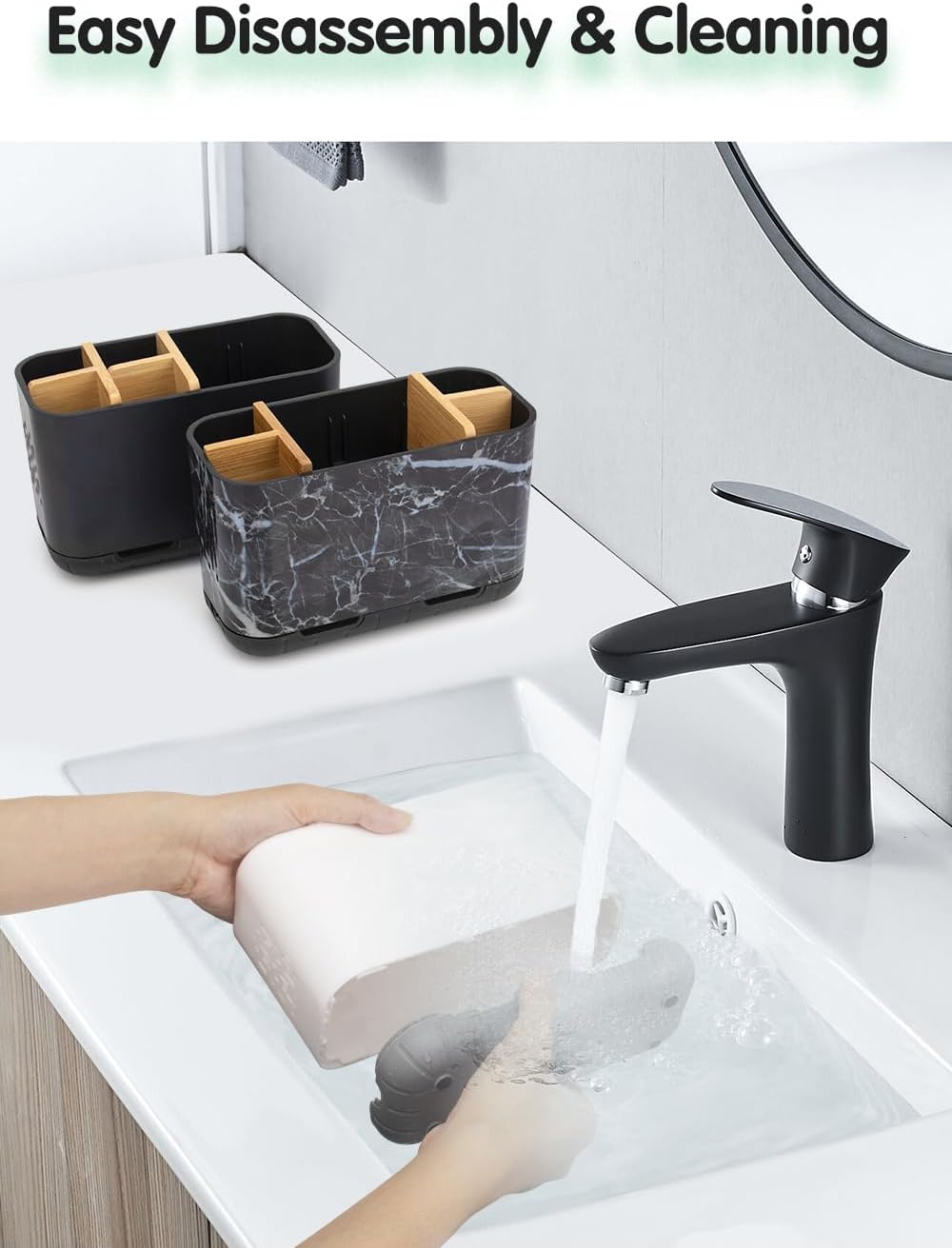 Toothbrush Holders for Bathrooms - Bamboo Divider Toothbrush and Toothpaste Holder with Drainage, Kids Electric Toothbrush Organizer for Bathroom Countertop, White Tooth Brush Holder