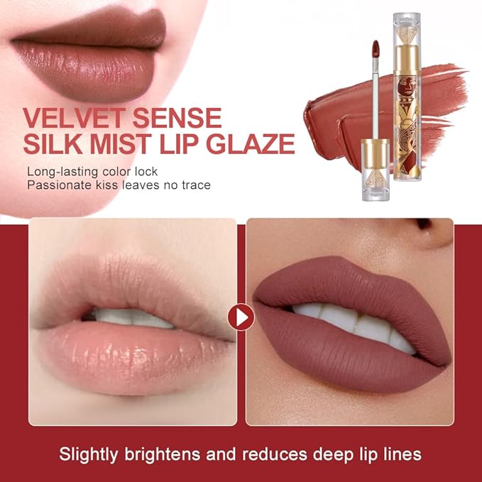 Matte Velvet Lip Stain, Long-Lasting Lip Tint, Waterproof Non-Sticky Lip Color, Transfer-Proof Smudge-Proof Lip Stain, Cloud-Like Soft Blurring Texture with Misty Velvet Finish, Sunset Apricot-84A