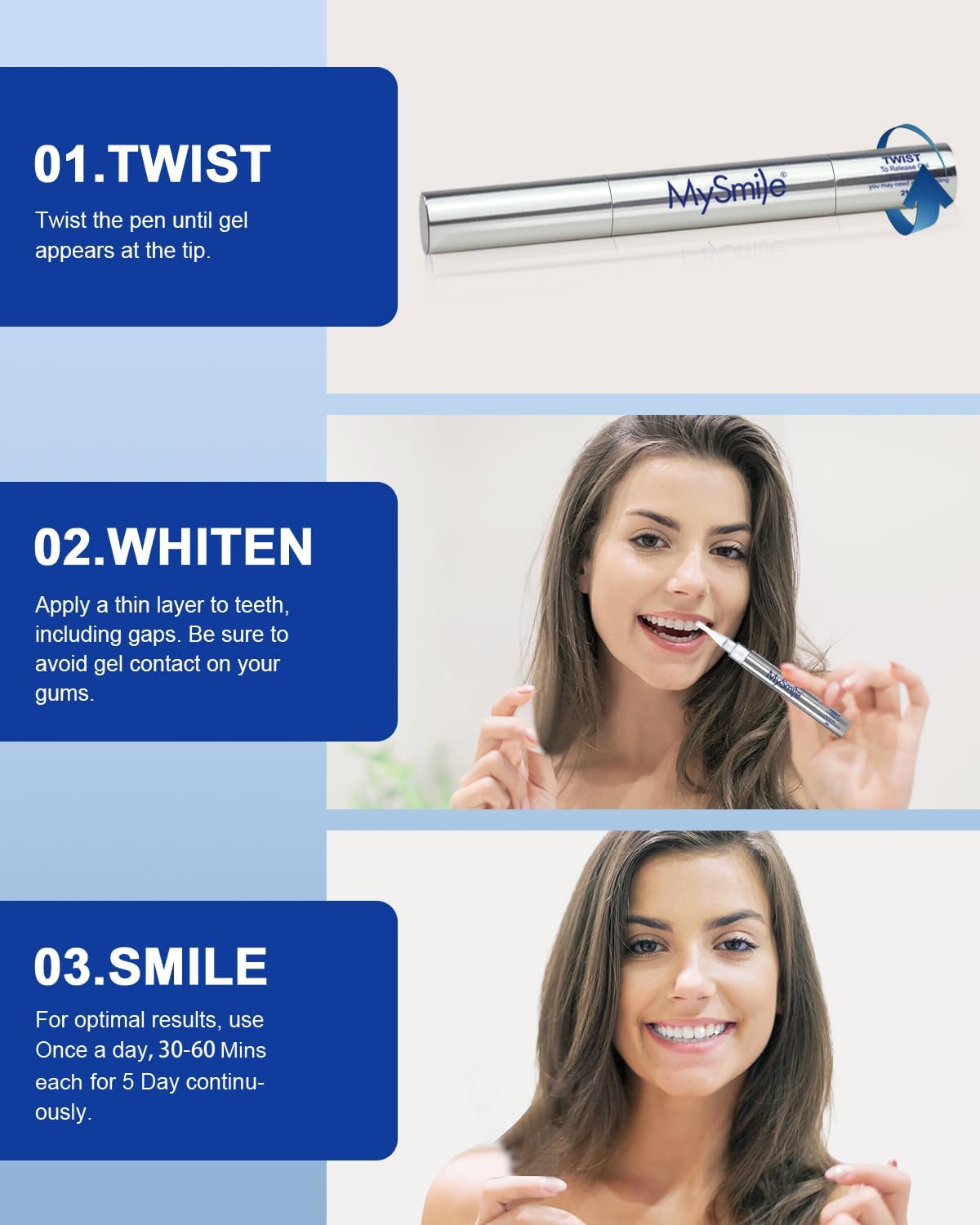 MySmile Non-Sensitive Teeth Whitening Pen Mint Gel Enamel Safety 8ML 30+ Treatments Fast Remove 20 Years of Stains Care Oral Bright Smile Alternative Teeth Whitening Strips ﻿