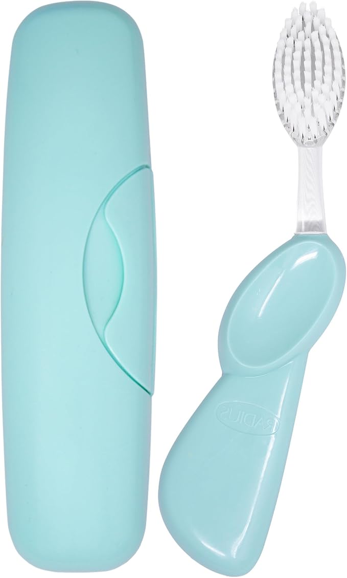 RADIUS Toothbrush Big Brush with Replaceable Brush Head BPA Free ADA Accepted - Left Hand - Pastel Mint Brush with Pastel Mint Case