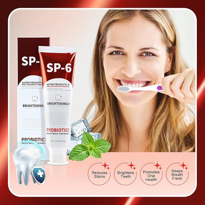 SP 6 Whitening Toothpaste with Probiotics - Supports Oral Health, Fights Plaque & Brightens Smile