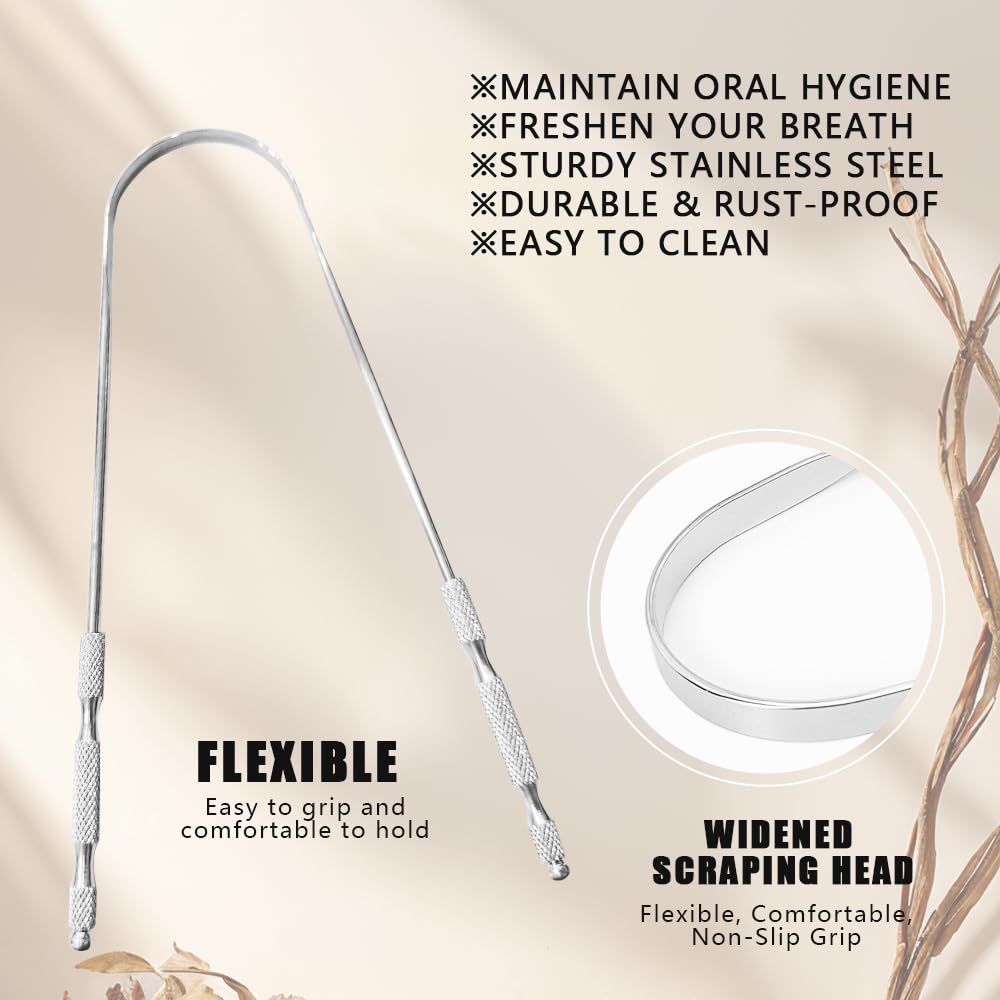 Tongue Scraper for Adults Oral Care Tongue Cleaner Reduce Bad Breath Metal Tongue Scrubber Stainless Steel (Silver, Pack of 1)