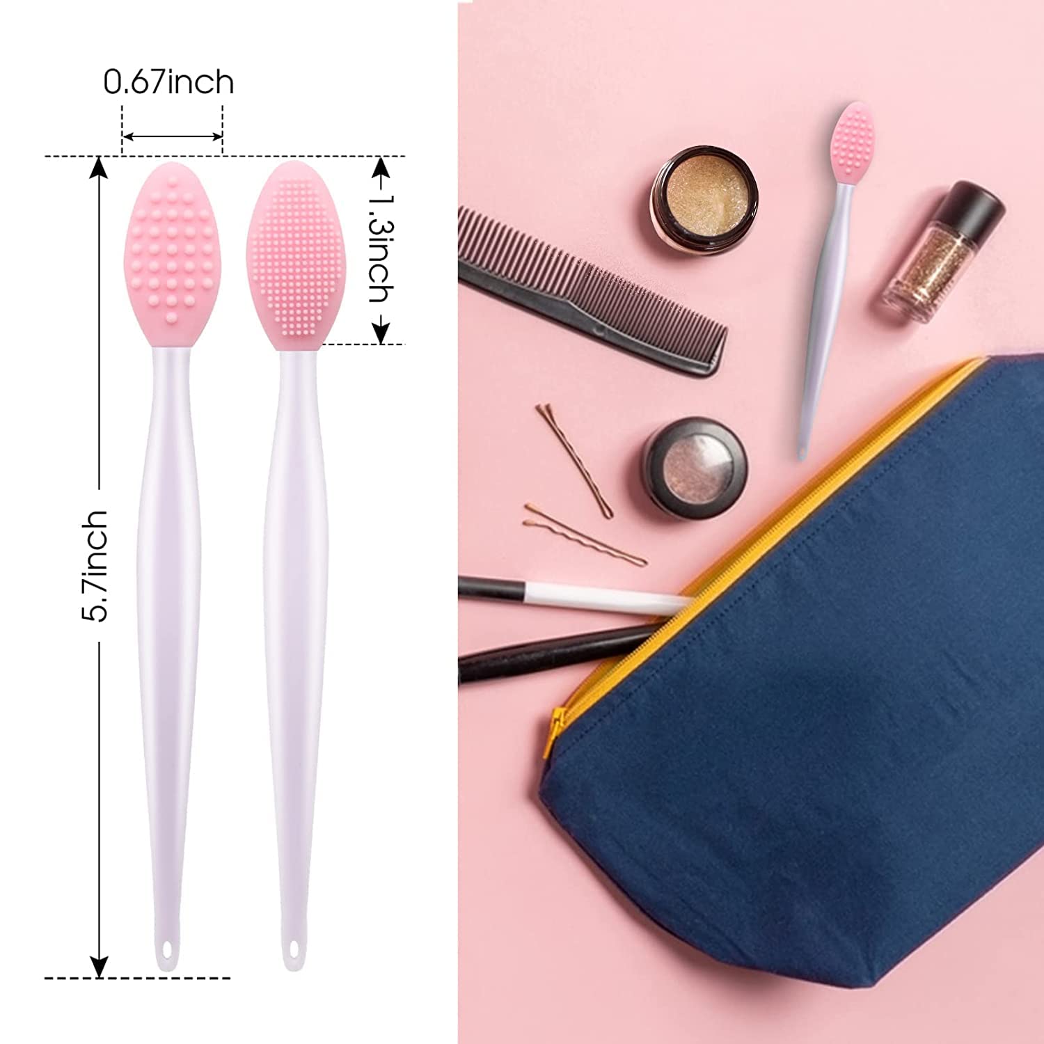 Lip Scrub Brush,Lip Scrubber Exfoliator,Double-Sided Silicone Lip Exfoliating Tool,Gentle Lip Exfoliator Scrubber Brush for Smooth,Soft,Bright,and Healthy Lips(5 PCS) (5 Colors)