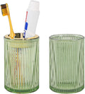 Toothbrush Holders for Bathrooms, 2pcs Glass Toothbrush Holder, 12oz Bathroom Tumbler and Mouthwash Cup, Tooth Brush and Toothpaste Organizer for Bathroom Vanity Countertop (Green Gold)