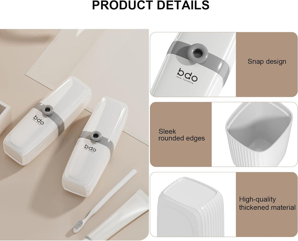 Toothbrush Travel Case Portable White Toothbrush Holders with Cover Leakproof Toothbrush & Toothpaste Holder for Traveling School Camping Business Trip Bathroom