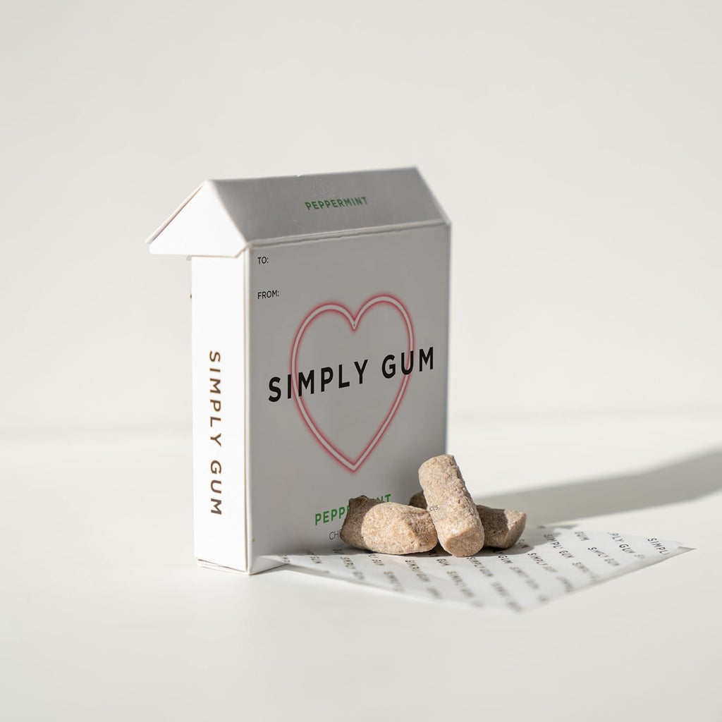 SIMPLY Gum Peppermint, Plastic-Free Natural Chewing Gum, Heart Box 6 Pack (90 Pieces) | Vegan, Kosher, Non GMO, Aspartame Free and Sorbitol Free