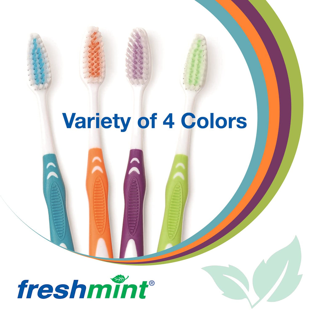 FRESHMINT Individually Wrapped Bulk Premium Toothbrushes (144 Pack), Oversized Easy Grip Rubber Handle, Soft Multi Color Nylon Bristles, Perfect for Travel, Hotel, Donation