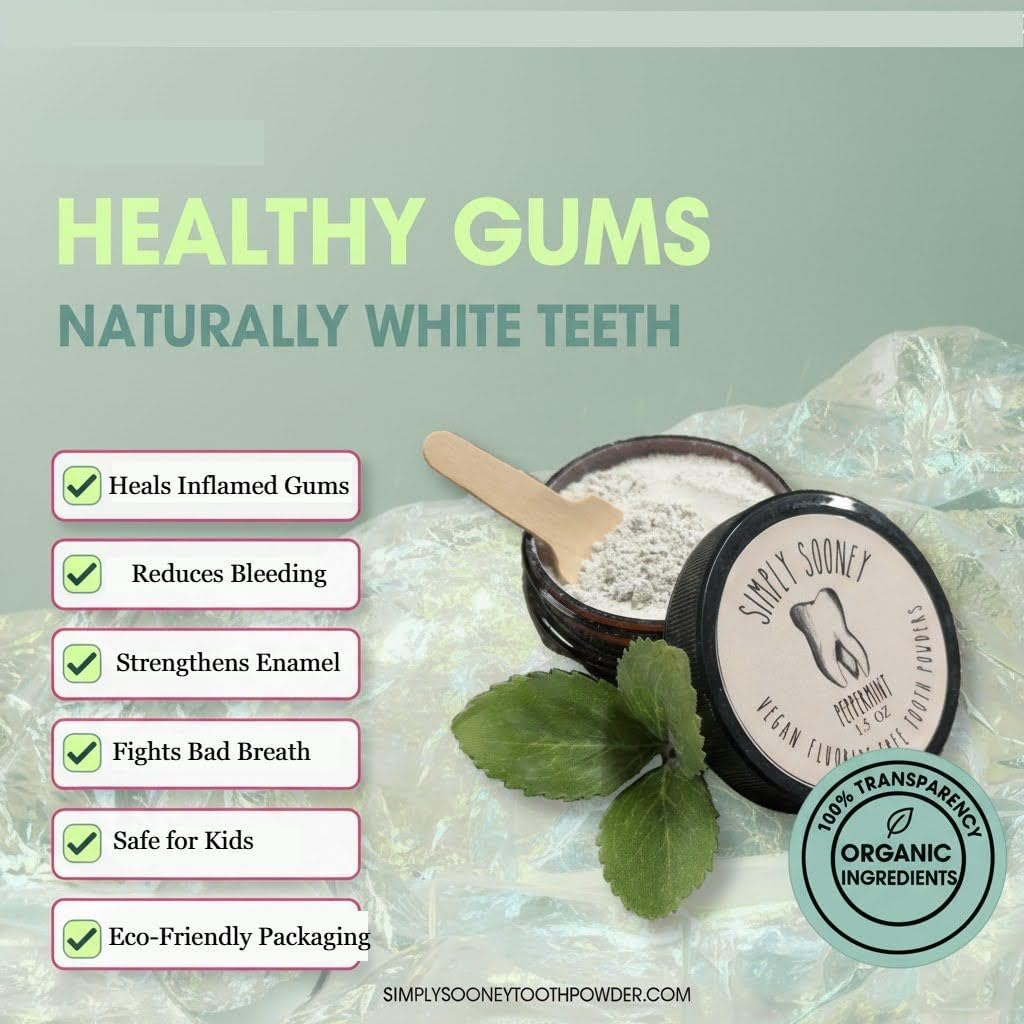 Simply Sooney Fluoride Free Remineralizing Toothpaste Powder I Vegan I Gluten Free I Organic Peppermint Essential Oil 1.5oz