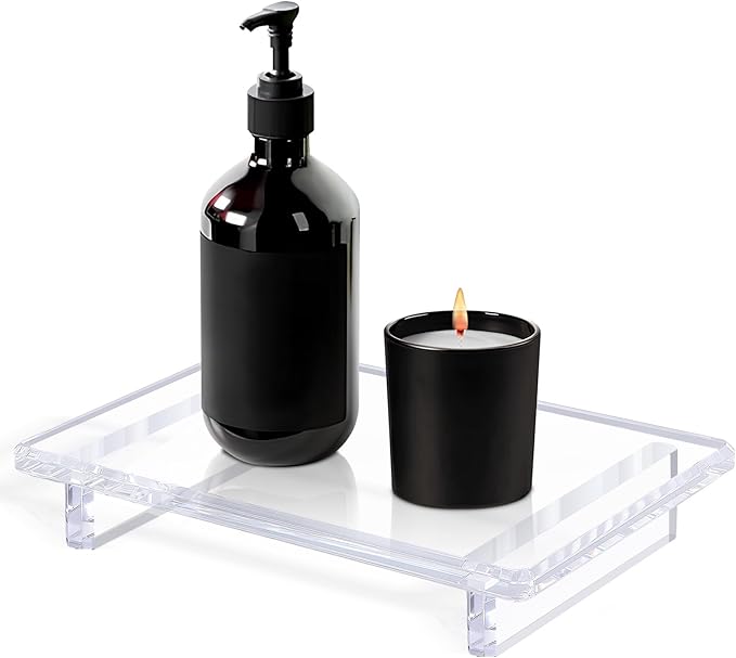 2 Pack Acrylic Soap Dish Tray 9"×5.9"×1.5" – Clear Waterproof Counter-top Organizer for Bathroom, Kitchen, Vanity, Soap, Plants, Candles (Large)