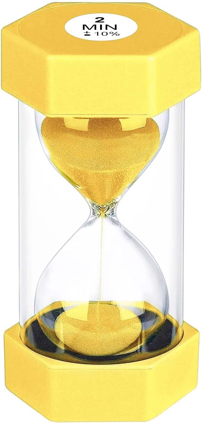 2 Minute Sand Timer Hourglass, Unbreakable Hexagon Plastic Sand Clock Reloj De Arena 2 Minutos, Colorful Hour Glass Sandglass for Classroom Games Kitchen (Yellow)