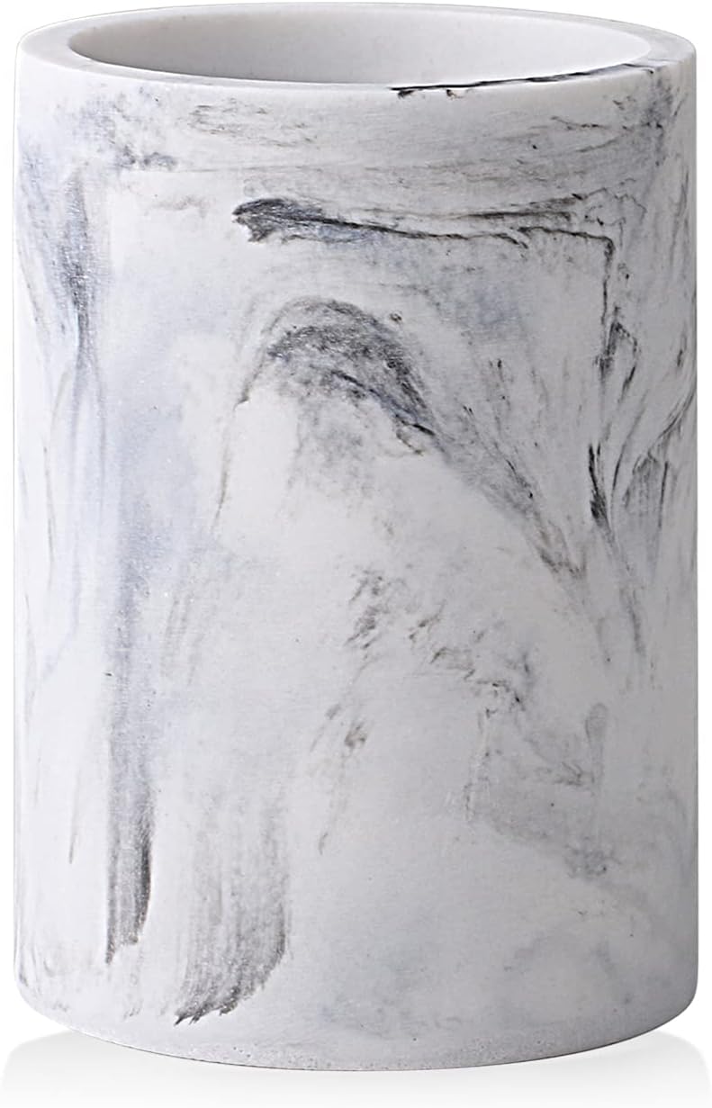 ZCCZ Toothbrush Holder for Bathroom Marble Look, Electric Toothbrush and Toothpaste Organizer, Makeup Brushes Razor Stand, White Marble Design Cup for Countertop Storage and Bathroom Accessories