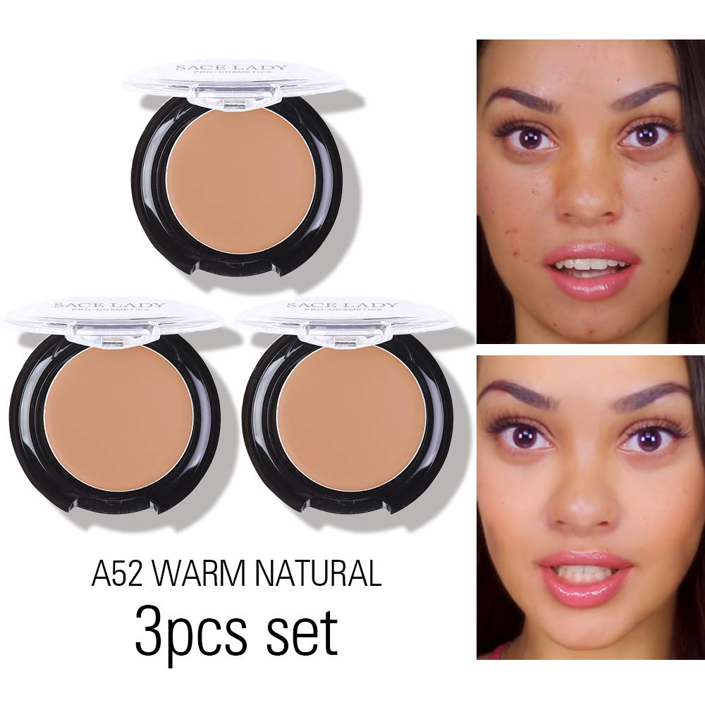 3 Pack Full Coverage Concealer Cream Makeup, Waterproof Matte Smooth Concealer Corrector Long Wearing for Dark Spot Under Eye Circles Cover (3×5g/0.18Oz, #52 Warm Natural)