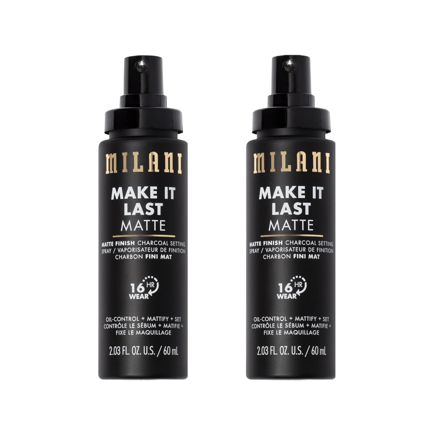 Milani Setting Spray + Primer, Make It Last Matte- Oil Absorbing Charcoal Formula to Control Shine, Matte Finish Setting Spray for Makeup and Primer for Oily Skin, Prime +Correct + Set - 2 Pack