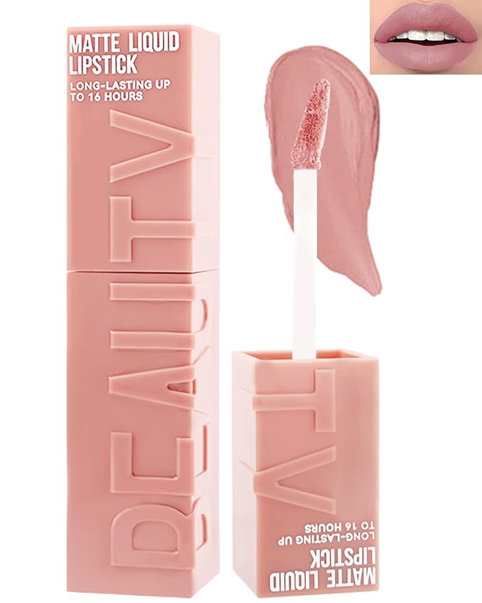 Matte Liquid Lipstick for Women, 1Pcs Highly Pigmented Color Lip Stain Tint, Super Velvet Matte Lip Gloss, Up to 16H Wear, Long Lasting Waterproof Smudge-proof, Non-Stick Cup Lip Makeup-01# Nude Pink