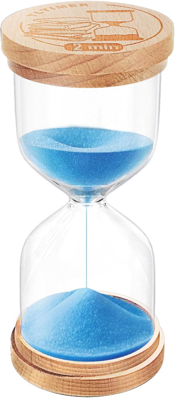 2 Minute Sand Timer Hourglass:Beech Wooden Sand Clock,Small Sand Watch 2 Min,Blue Hour Glass Sandglass for Home,Brushing Teeth,Kitchen (Blue)