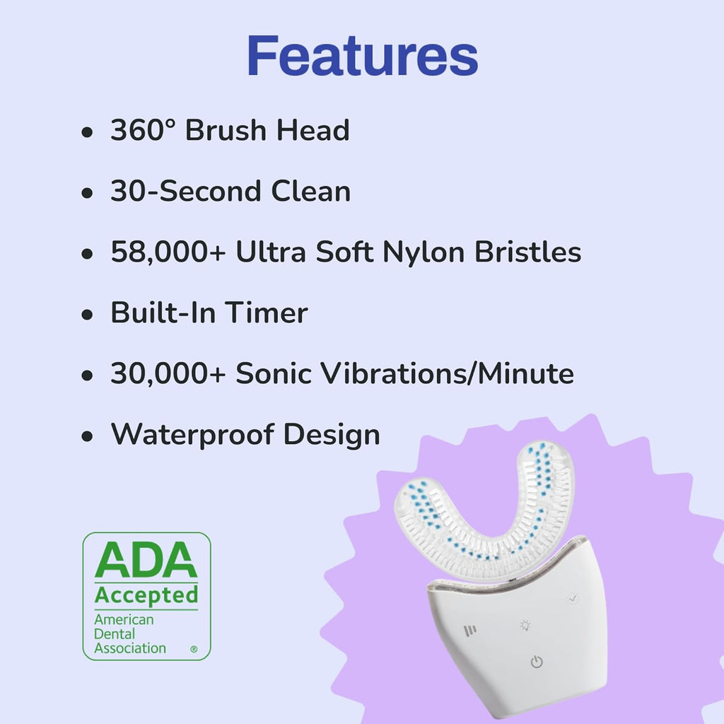 autobrush Sonic Pro Electric Toothbrush – Only ADA Accepted U-Shaped Brush, Clinically Proven Up to 5.1X Better Cleaning, 30-Second Full Mouth 360 Clean, Rechargeable, Waterproof, White, Ages 9-12