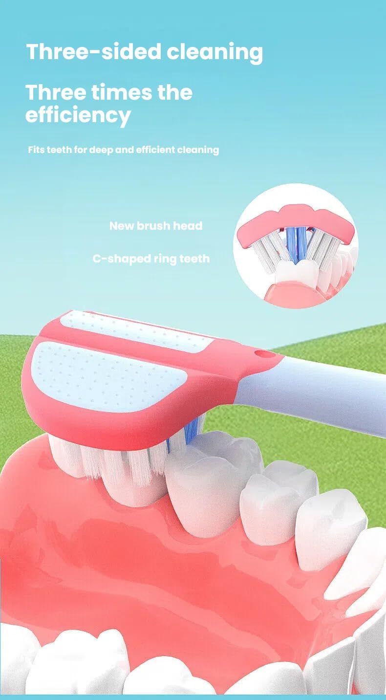 3-Sided Toddler Toothbrush 4-Pack | Ultra-Soft Bristles for Ages 1-12 | 4 Fun Colors (Gentle, 360° Cleaning, Comfortable for Sensitive Gums), Easy-Grip Handle & Quick Cleaning