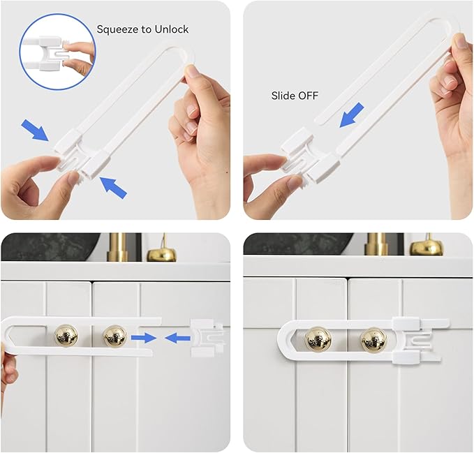 16 Pack Baby Proofing Cabinet Locks - Safeasy Adjustable U Shaped Child Safety Locks,Childproof Latches for Kitchen Bathroom Storage Cupboards Doors, Handles and Knobs (white, 16)