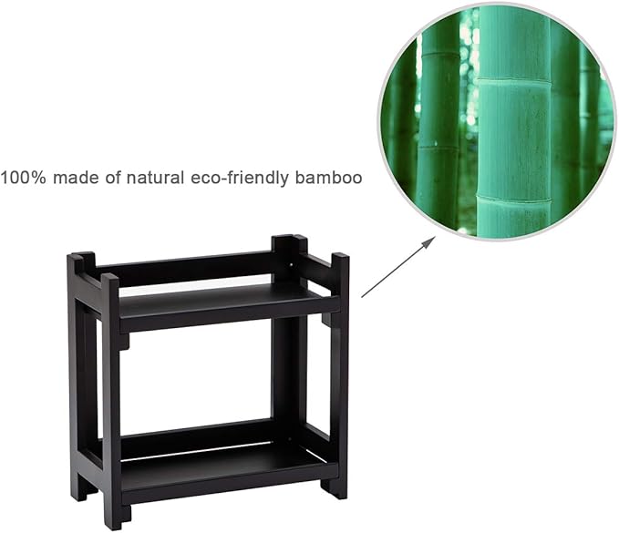 GOBAM Bamboo Makeup Organizer, Black Vanity Storage Box, Multi-Purpose Storage for Skincare, Toiletries and Desktop, 2-Tier Cosmetic Organizer Shelf for Bathroom, Countertop, Kitchen, Office