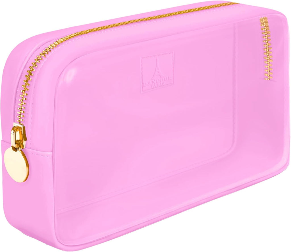 Small Clear Makeup Bag – Mini Cosmetic Pouch for Purse, Light Pink Travel Bag, Compact Clear Pouch for Cosmetics, Mini Purse Organizer