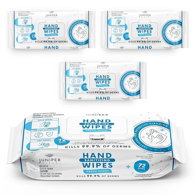 3 Pack Hand Sanitizing Wipes, 216 Count Disposable Hand Sanitizer Wipes, Fresh Scent, Lint Free & Durable