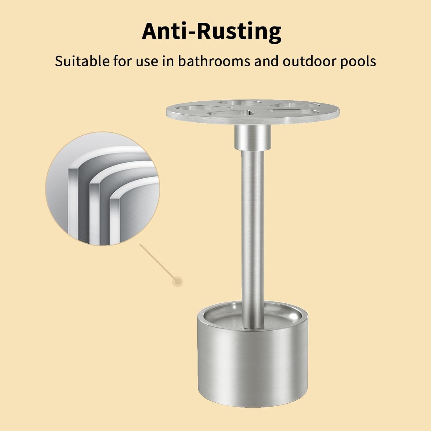 YUMORE Toothbrush Holder Stand Stainless Steel Tooth Brush Holder Bathroom Countertop Organizer Storage (Brushed Nickel)