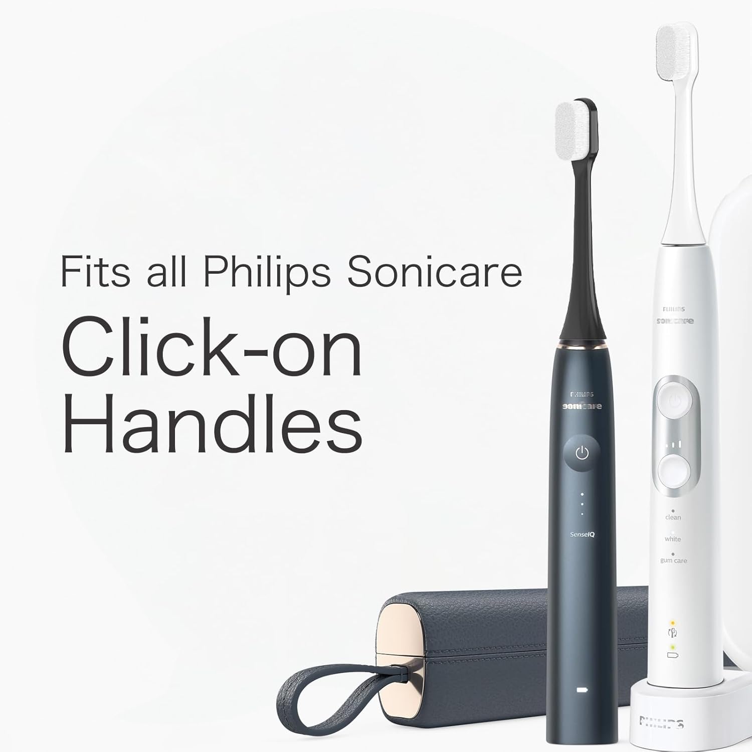 Replacement Toothbrush Heads Compatible with Philips Sonicare Click-On Handles | Ultra-Soft 80μm Bristles for Sensitive Gums, Receding Gums and Delicate Teeth (Black, Click-On Handles)