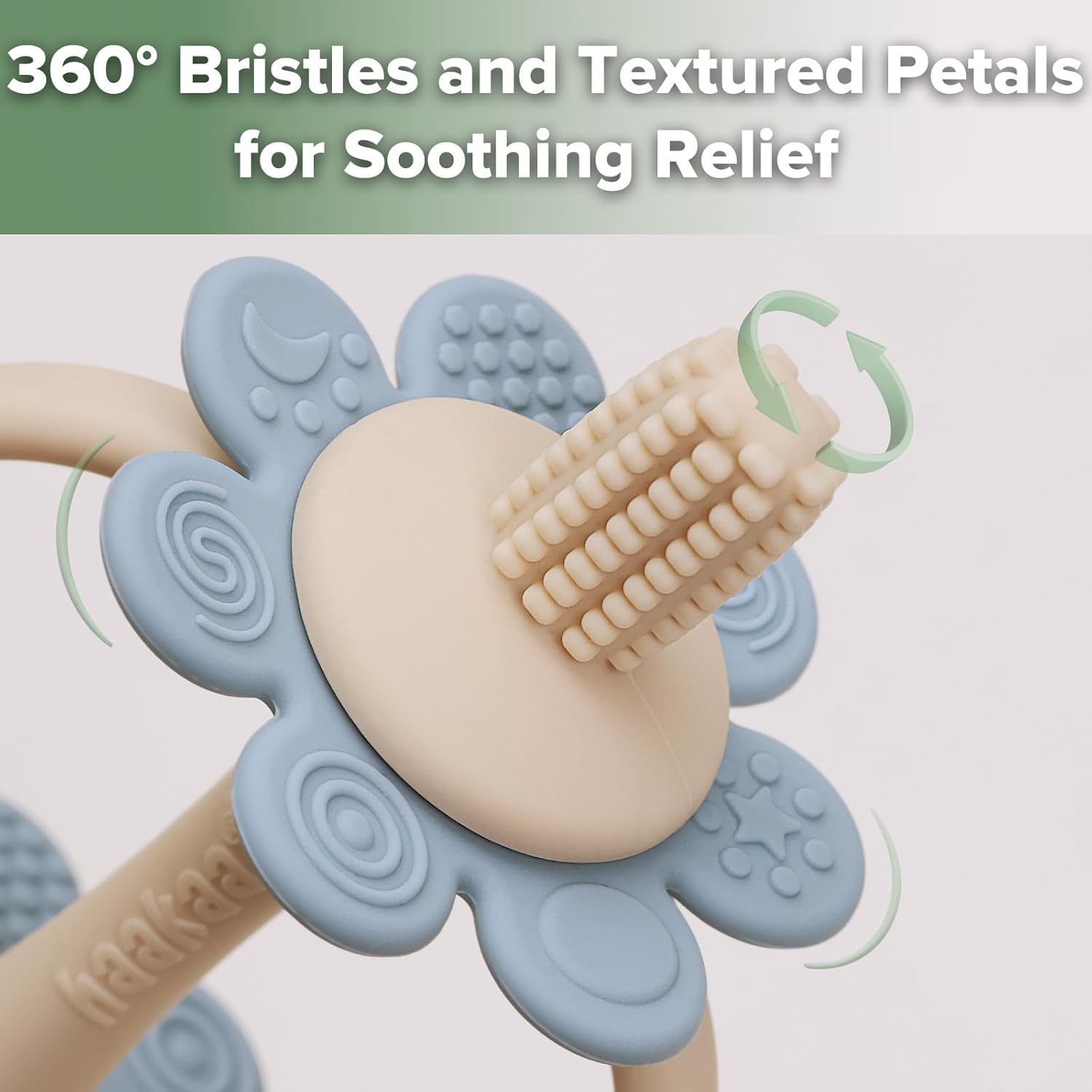 haakaa Silicone Baby Teether Toys,Nipple-Shaped End for Gum Massage,360° Baby Toothbrush Head for Self-Brushing Training,Easy to Grip - Sky Blue