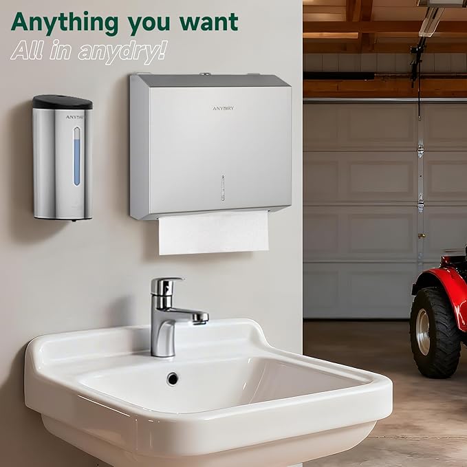 Polished Stainless Steel Automatic Soap Dispenser, Wall-Mounted 25oz Large Capacity for Bathrooms Garages and Workshops