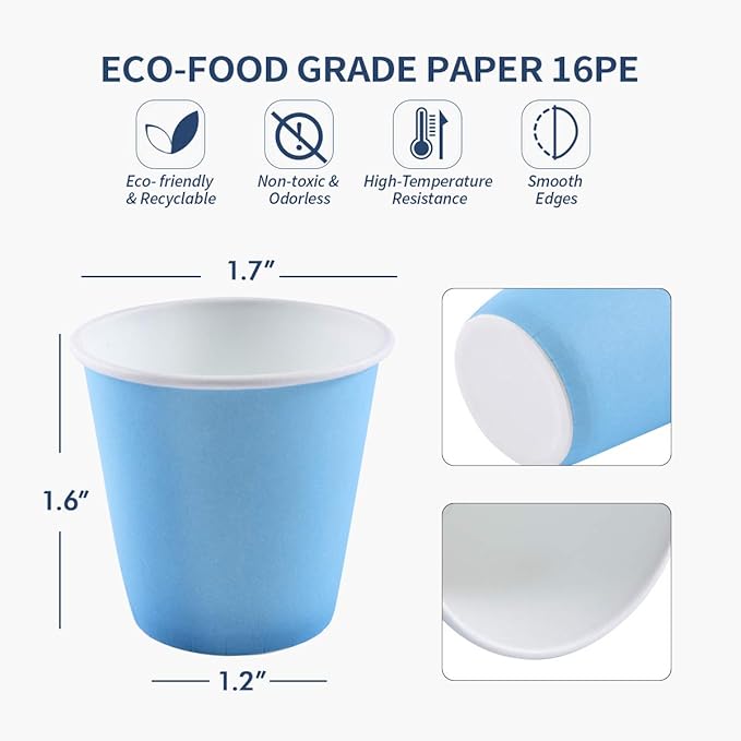 Turbo Bee 600 Pack 3 oz Disposable Paper Cups,Hot/Cold Beverage Drinking Cup,Small Blue Paper Cups for Bathroom and Mouthwash