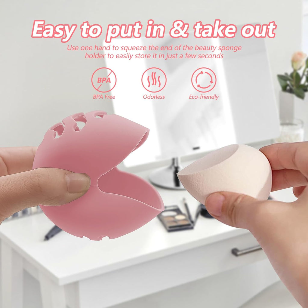 2-Pack Sponge Holder Silicone Makeup Sponge Travel Case Makeup Beauty Sponge Holder - Travel Storage Case for Beauty Blenders, Portable Organizer（Rose+Pink）