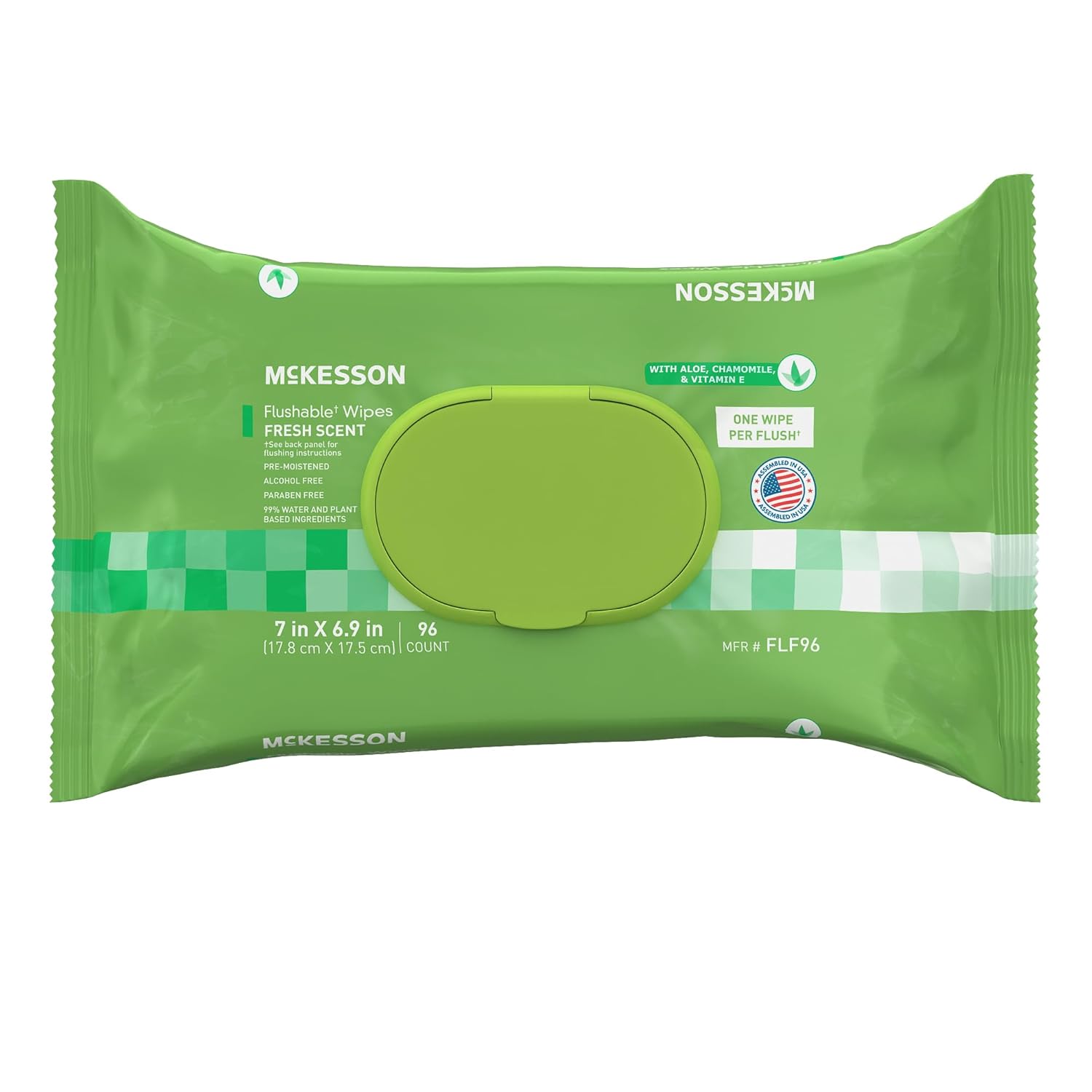 McKesson Flushable* Adult Wet Wipes – 96 Wipes (1 Pack of 96) – Aloe & Vitamin E, Plant-Based Cleansing Wipes, Scented