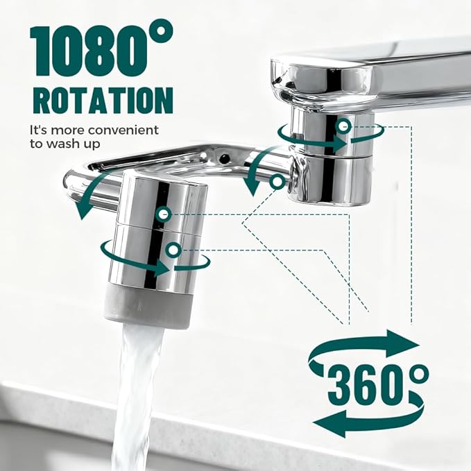 1440° Rotatable Faucet Aerator Extension, 2026 New U Shaped Robotic Arm Universal Faucet, 1080° Rotating Multifunctional Faucet Extender for Bathroom Sink Kitchen (2)