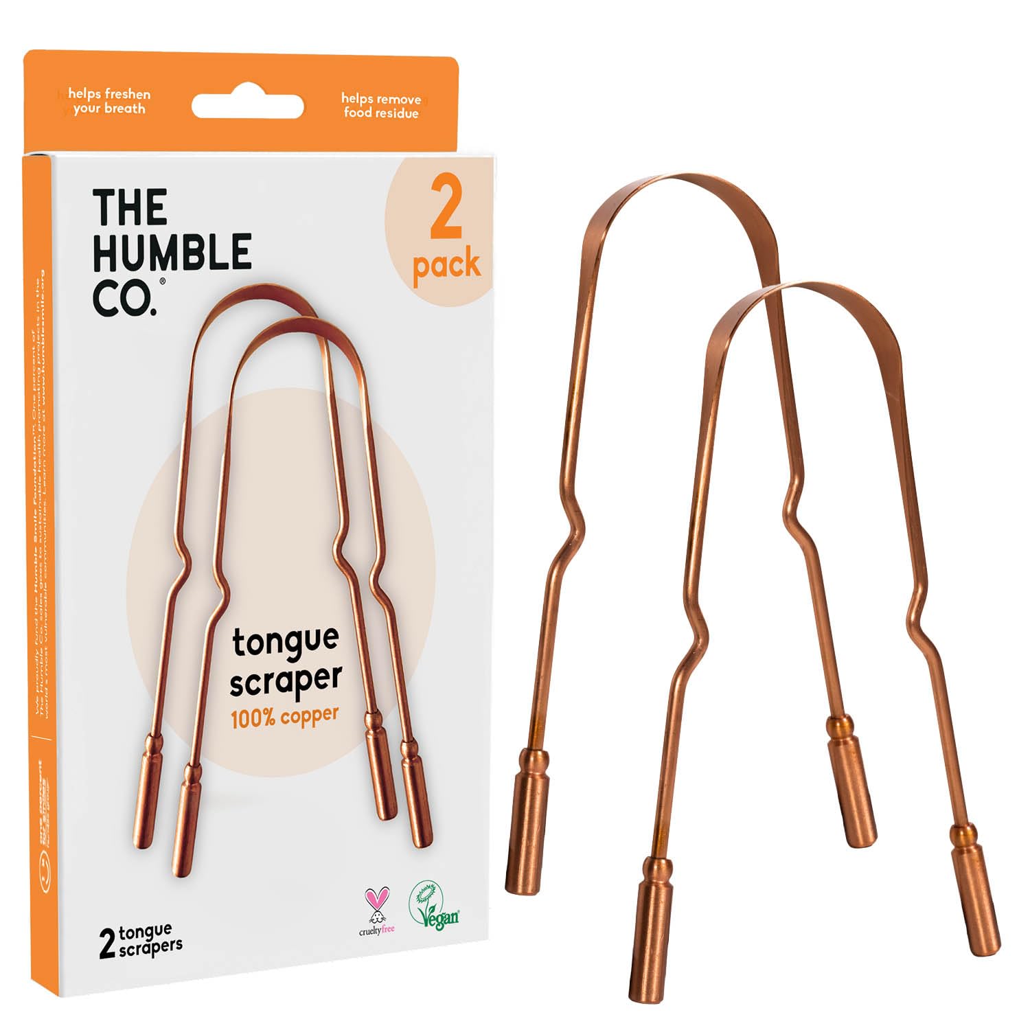 The Humble Co. Copper Tongue Scraper – 100% Copper Tongue Cleaner, For Superior Oral Care, Dental Hygiene and Tongue Cleaning, Helps Eliminate Bad Breath, BPA Free (2pk)