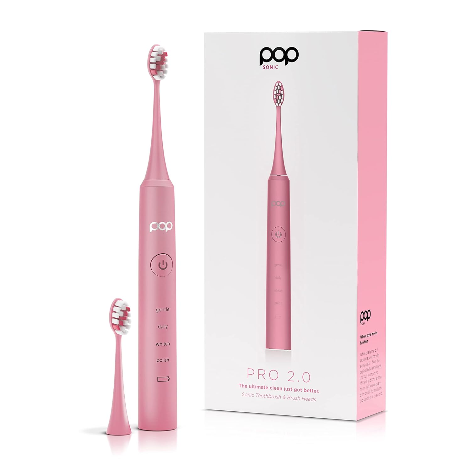 Pop Sonic Pro 2.0 Electric Toothbrush (Pink) Rechargeable Sonic Toothbrush with 45,000 Vibrations Per Minute & 4 Cleaning Modes for Adults & Kids with Long Lasting Dupont Nylon Bristles