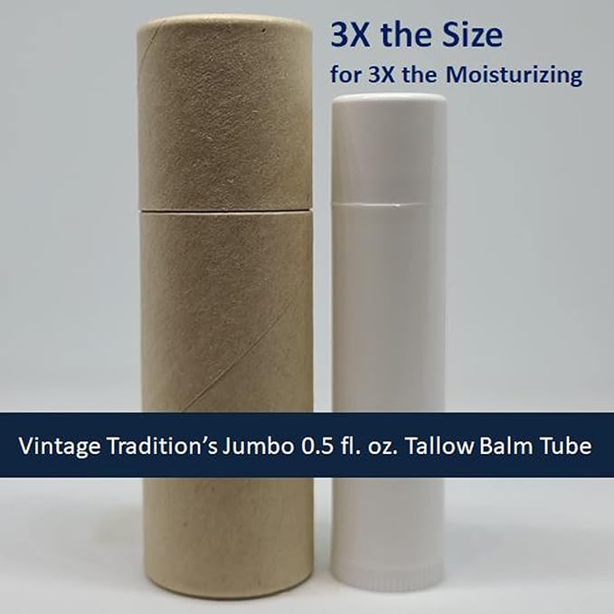 Vintage Tradition Moisturizing Beef Tallow Lip Balm – Tube Lip Moisturizer with Peppermint Essential Oil Hydrates & Soothes Dry Lips – Grass-Fed Tallow Balm for Skin Care, 0.5 Fl. Oz.