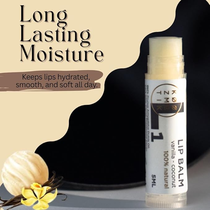 L1 Natural Lip Balm Vanilla Coconut | Natural Moisturizing Care With Almond Oil, Cocoa Butter, Beeswax & Shea Butter | Organic Hydrating Repair Formula For Soft, Smooth & Healthy Lips