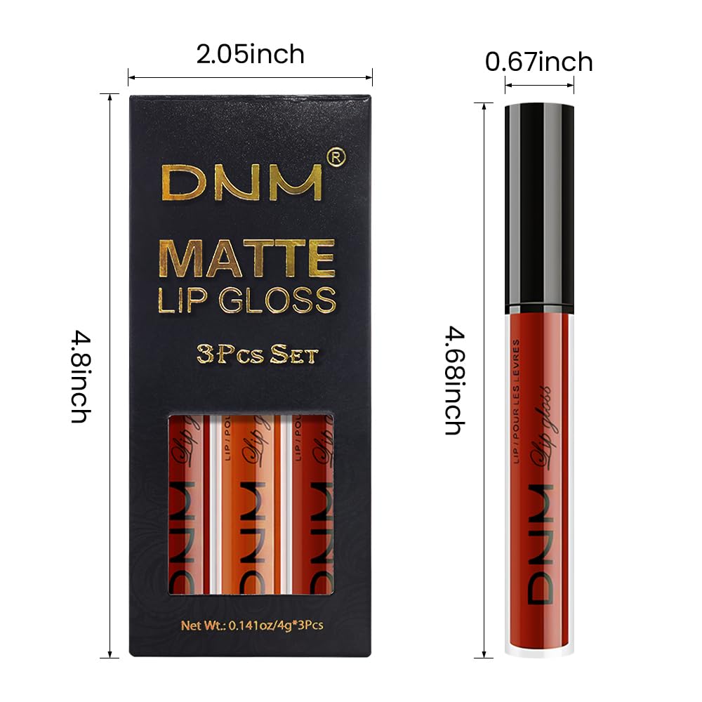 3Pcs Matte Liquid Lipstick Set, Long Lasting Waterproof Non-Transfer Lip Gloss, brick red Classic Red Lip Stain Kit for Women, Lip Stain Long Lasting 24 Waterproof Gift Makeup for Women Lippies