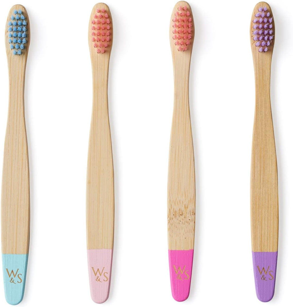 Wild & Stone Organic Children's Bamboo Toothbrush | 4 Pack Candy Colour | Soft Fibre Bristles | 100% Biodegradable Handle | BPA Free | Vegan Eco Friendly Kids Toothbrushes
