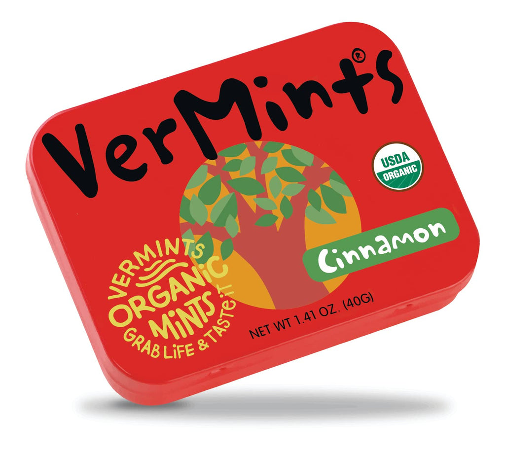 VerMints Organic Cinnamon Breath Mints - Real Lasting Cinnamon Refreshment - Travel Size Tin - Non-GMO, Nut Free, Gluten Free, Vegan & Kosher Organic Flavored Mints - 1.41 oz (6 Pack)