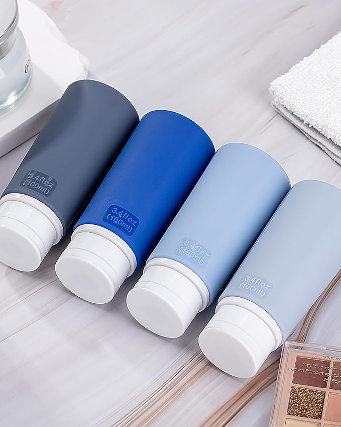 Valourgo Travel Bottles for Toiletries, Tsa Approved 3.4oz Portable Travel Bottles, BPA Free Leak Proof Travel Tubes Refillable Travel Accessories, Travel Accessories with Clear Toiletry Bag, Blue