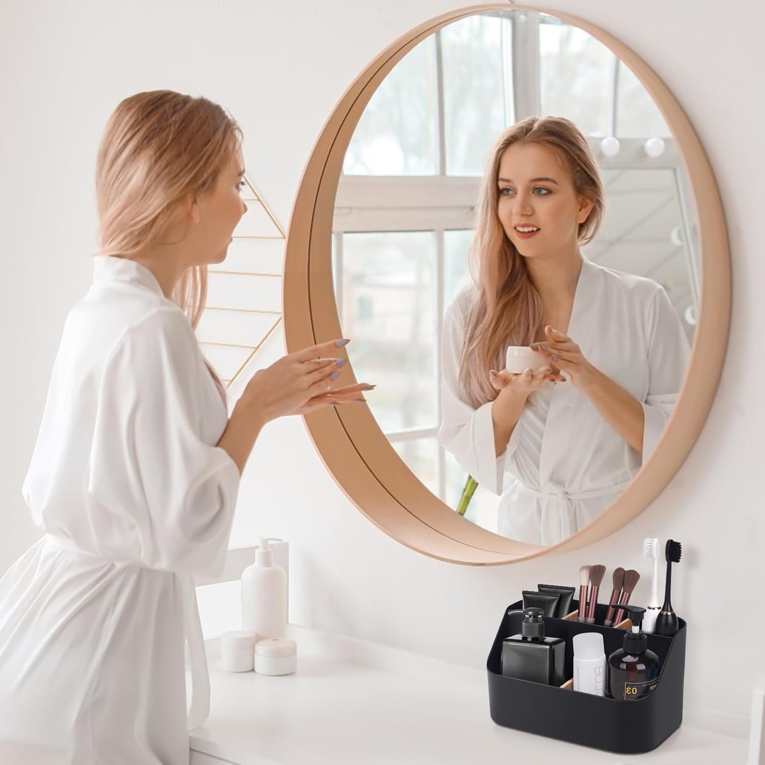 Electric Toothbrush Holders for Bathrooms,Black Tooth Brushing Holder,Toothpaste Organizer with Dividers,Bathroom Countertop Accessories Storage,Toothbrush Stand for Vanity Office Sink