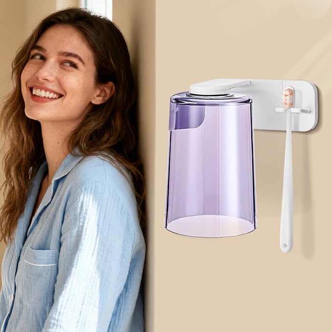 Toothbrush Cup Organizer - Adhesive Rinse Cup Set, Wall Mounted Brush Dispenser, Bathroom Accessory with Space Saving Design, Tooth Care Holder for Home Apartment Dorm Office Hotel RV Travel