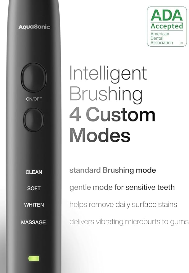 Aquasonic Black Series Ultra Whitening Toothbrush – ADA Accepted Electric Toothbrush- 8 Brush Heads & Travel Case – 40,000 VPM Electric Motor & Wireless Charging - 4 Modes w Smart Timer (Pack of 2)